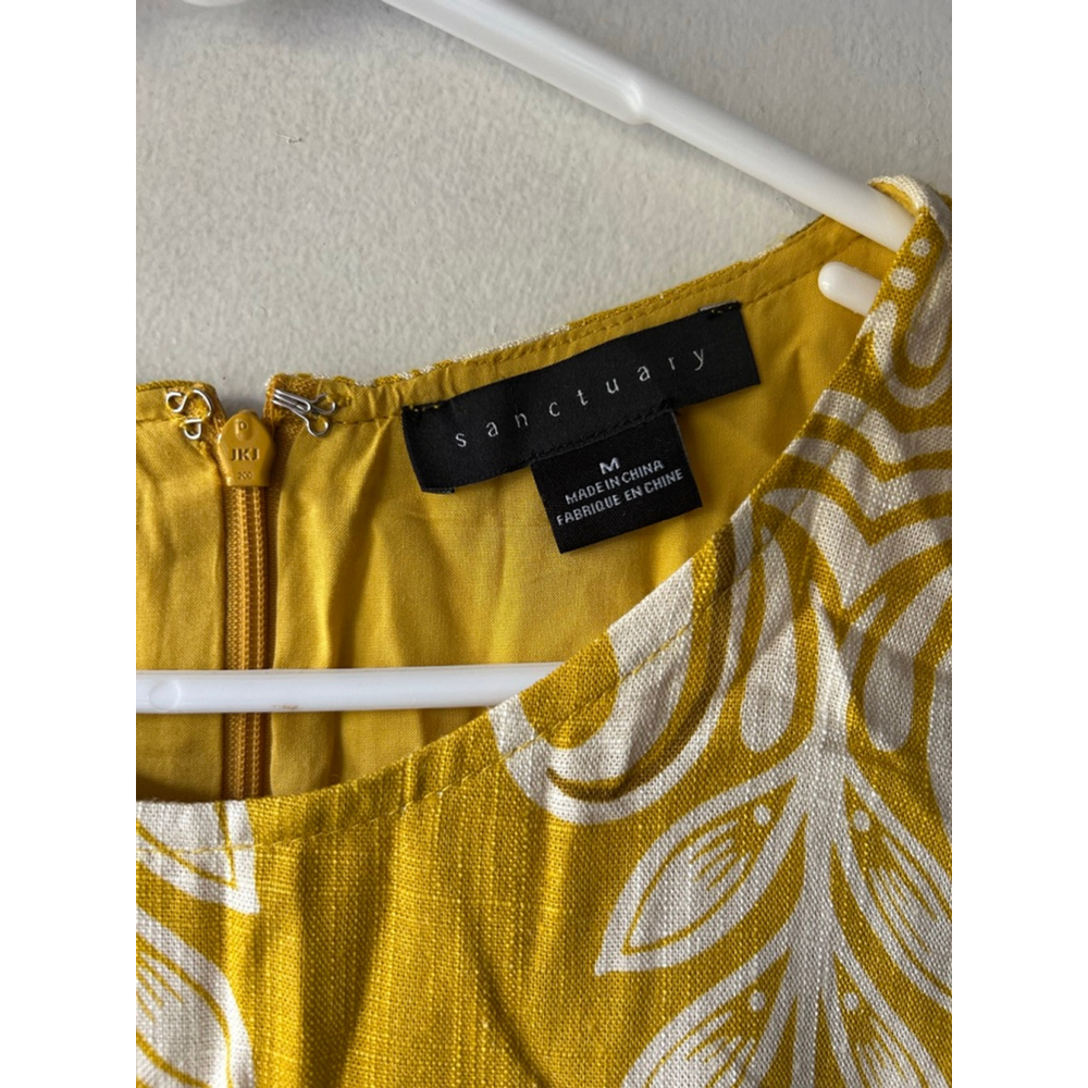 Women's Sanctuary Dress Size M Yellow White Print Sleeveless - Picture 4 of 6